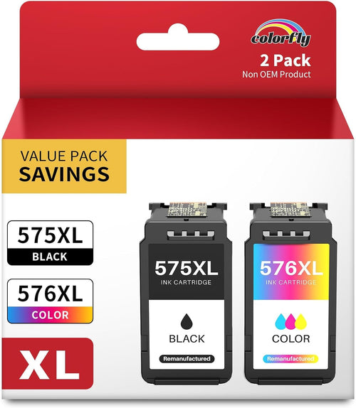 colorfly PG-575XL CL-576XL Druckerpatronen 2er-Pack für Canon PIXMA, schwarze und farbige Patrone