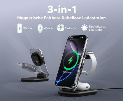Mukiya T618-F 3-in-1 MagSafe-Ladestation für iPhone, Watch, AirPods