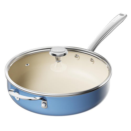 Redchef Keramikpfanne Induktion Antihaft mit Deckel - 28cm Blau. Runde blaue Keramikpfanne mit Antihaftbeschichtung und Deckel für Induktion.