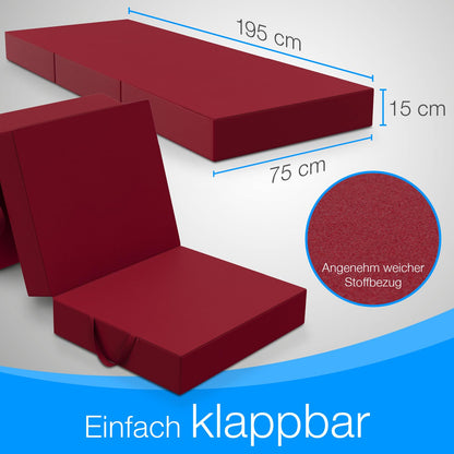 ELONEO Klappmatratze Gästematratze 15cm dick - Rot 75x195cm