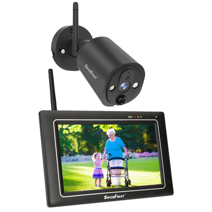 SecuFirst 2K Überwachungskamera Aussen Set – 7 Zoll Monitor, Ohne WLAN: Set mit Kamera und 7-Zoll-Monitor zur 2K-Überwachung von Aussenbereichen.