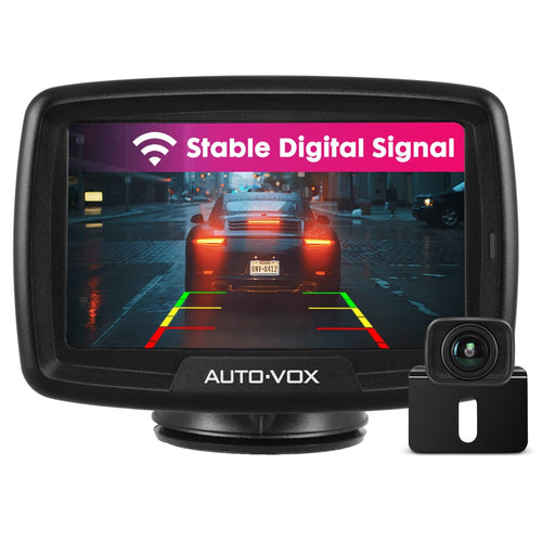 AUTO-VOX CS2 Digitale Kabellose Rückfahrkamera mit 4.3" Monitor, schwarz. Überträgt Heckbild drahtlos für sicheres Rangieren.