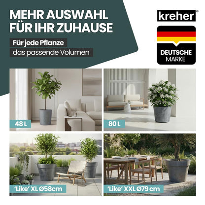 Kreher XXL Pflanzkübel rund mit Rollen, 79 cm, Anthrazit, 2er Set