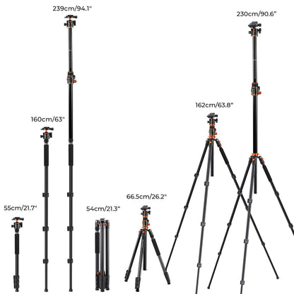 K&F Concept Kamera Stativ T254A7+BH-28L Dreibeinstativ bis 230 cm