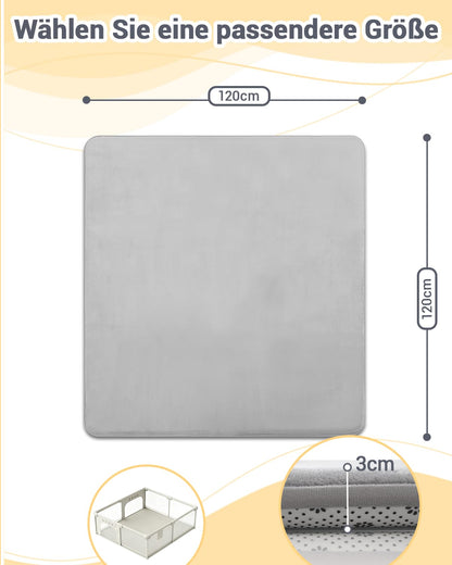 Favodormir Krabbelmatte Baby 120x120 cm, Spielmatte rutschfest, grau