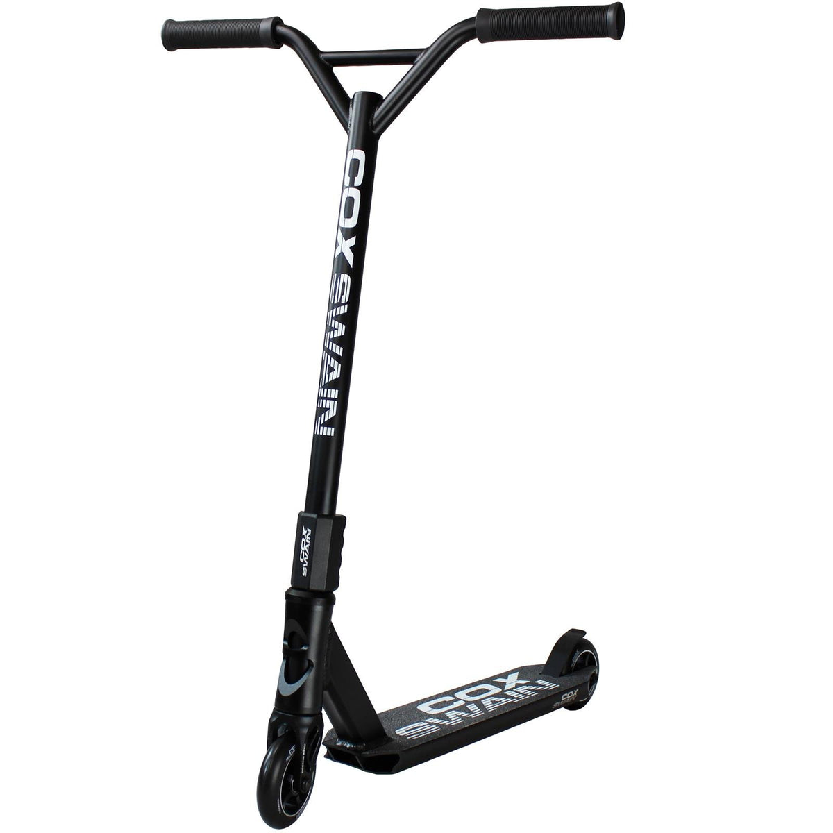 Cox Swain X-385 Stunt Scooter für Kinder & Erwachsene - Schwarz. Robuster Scooter mit Deck und T-Bar Lenker für Tricks und Sprünge im Skatepark.