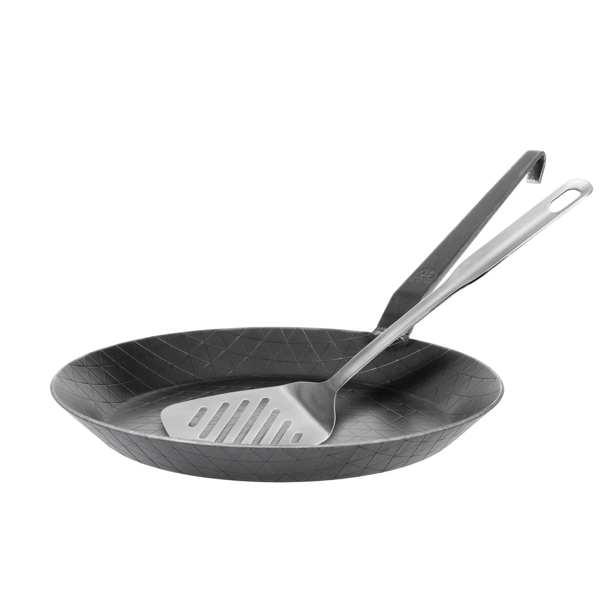 GRÄWE Schmiedeeiserne Bratpfanne F400, Ø 28 cm, unbeschichtete Eisenpfanne mit Wender, induktionsgeeignet