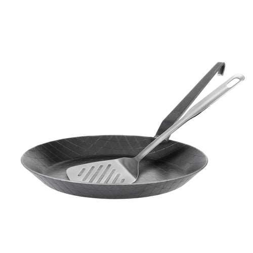 GRÄWE Schmiedeeiserne Bratpfanne F400, Ø 28 cm, unbeschichtete Eisenpfanne mit Wender, induktionsgeeignet