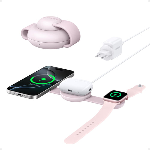 Anker MagGo 3-in-1 kabellose Ladestation - Faltbar Qi2. Schwarze Station lädt iPhone, Watch, AirPods via Qi2/MagSafe.