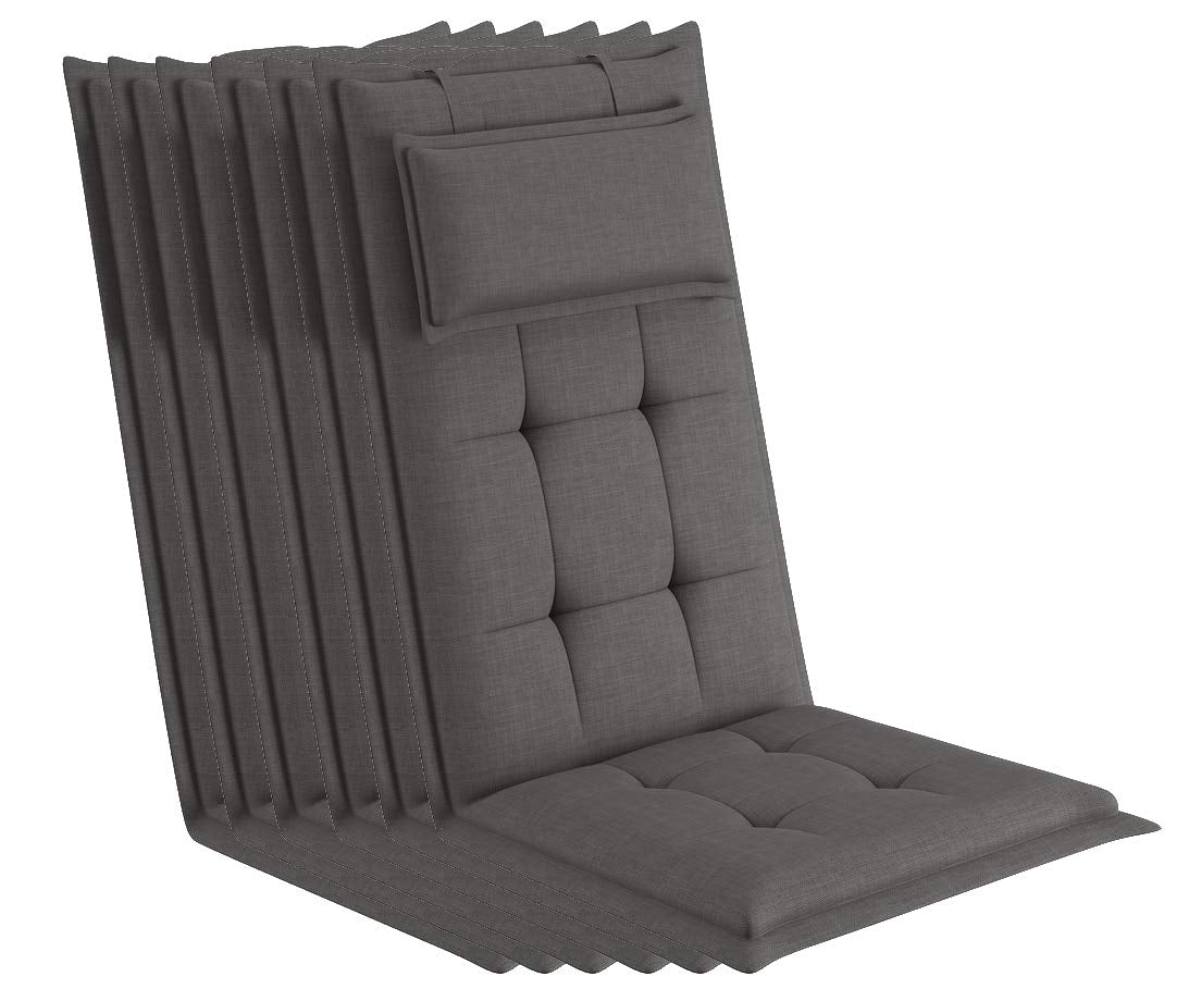 sunnypillow Gartenstuhlauflagen Hochlehner, 6er-Set, Anthrazit mit abnehmbarem Kopfpolster