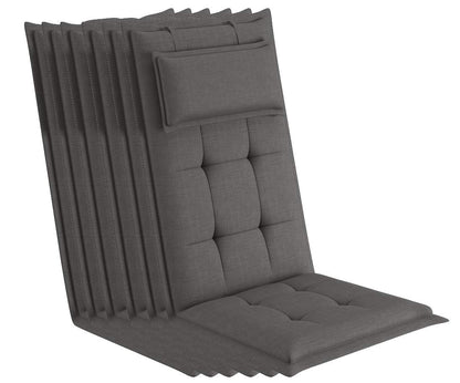 sunnypillow Gartenstuhlauflagen Hochlehner, 6er-Set, Anthrazit mit abnehmbarem Kopfpolster