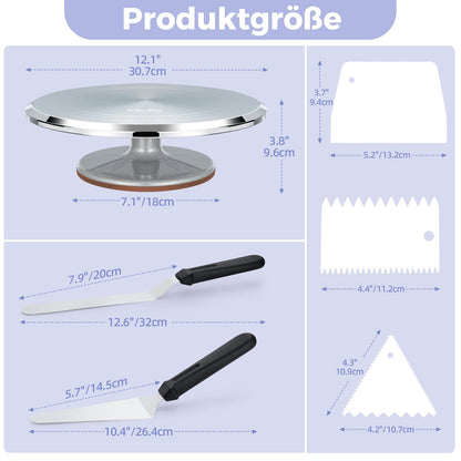 Ohuhu Tortenplatte drehbar, Aluminium Drehteller 30 cm mit Zubehör