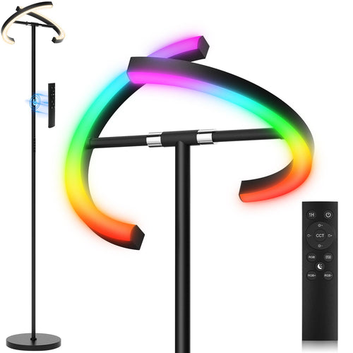 SIBRILLE RGB Dimmbare LED Stehlampe - Deckenfluter 20W. Schlanker, silbriger Deckenfluter zur RGB-Raumbeleuchtung mit 20W LED.