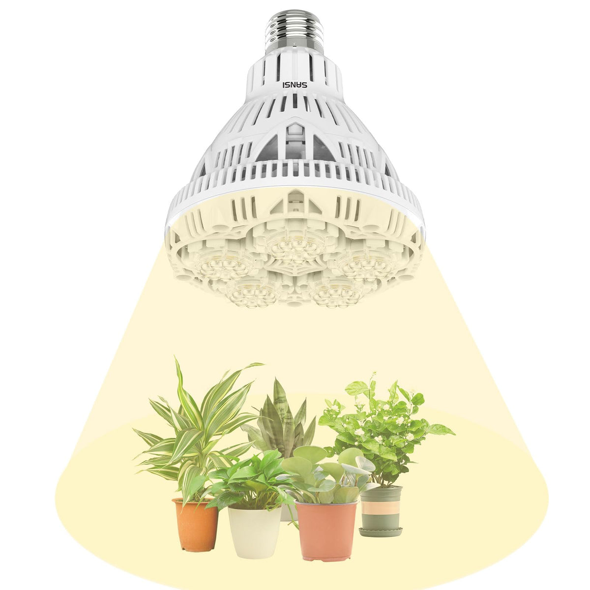 SANSI LED Pflanzenlampe E27 24W Vollspektrum für Zimmerpflanzen, weisses Leuchtmittel mit Linse