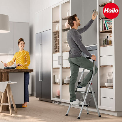 Hailo K100 Topline Alu Klapptritt Leiter - 2 Stufen 150kg Silber