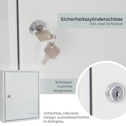 HMF Schlüsselschrank aus Stahl, abschliessbar, 42 Haken, Lichtgrau