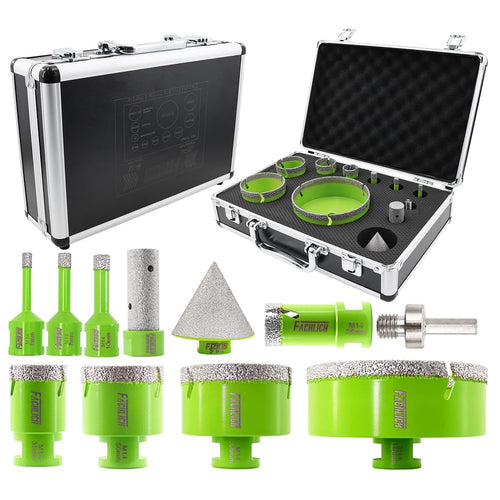FACHLICH Diamant Fliesenbohrer Set – 11-tlg. 6-110mm mit Fingerfräser. Diamantbohrer für präzise Löcher in Fliesen.