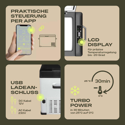 PLUG IN FESTIVALS Kompressor Kühlbox 50 Liter bis -20 °C 12V/230V