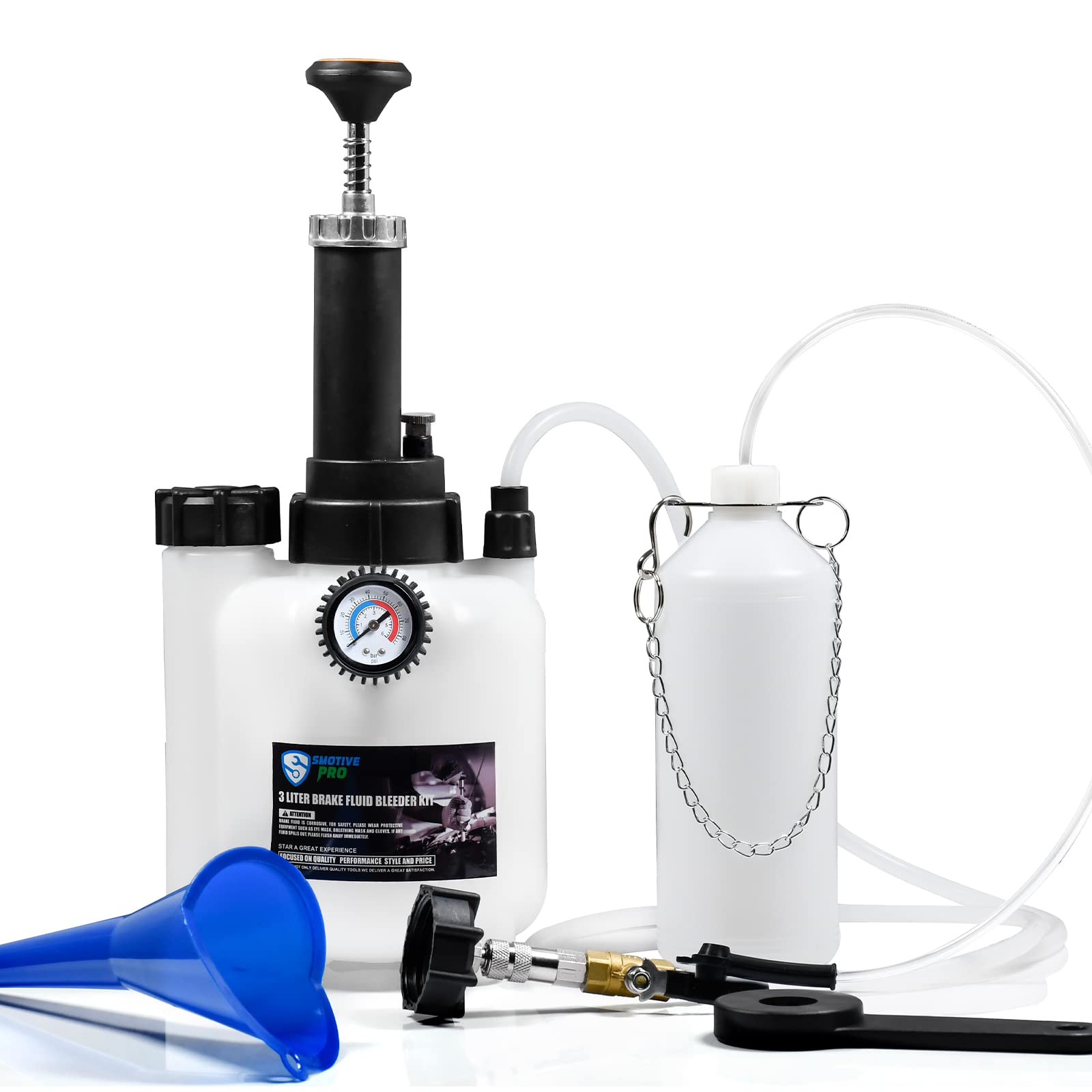 SMOTIVEPRO Bremsenentlüftungsgerät - 3L mit E20 Adapter. Transparenter 3L Behälter zum Entlüften von Bremsanlagen.