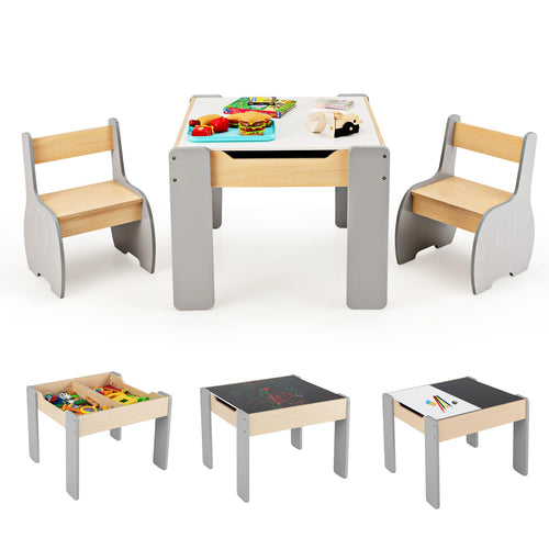 COSTWAY Kindertisch mit 2 Stühlen Kindersitzgruppe, grau. Bietet Kindern eine altersgerechte Sitzgelegenheit zum Spielen, Malen und Essen.