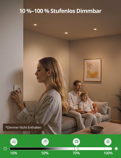 HOMEOW LED Einbaustrahler 230V dimmbar, IP44, ultraflach, 10er Set