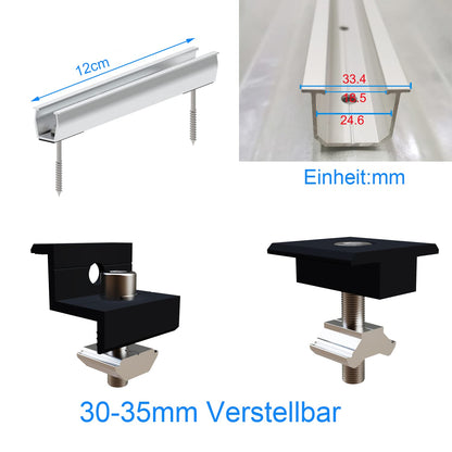 Warmfay Solarmodul-Halterung Set, Aluminium, schwarz eloxiert, 30-35mm