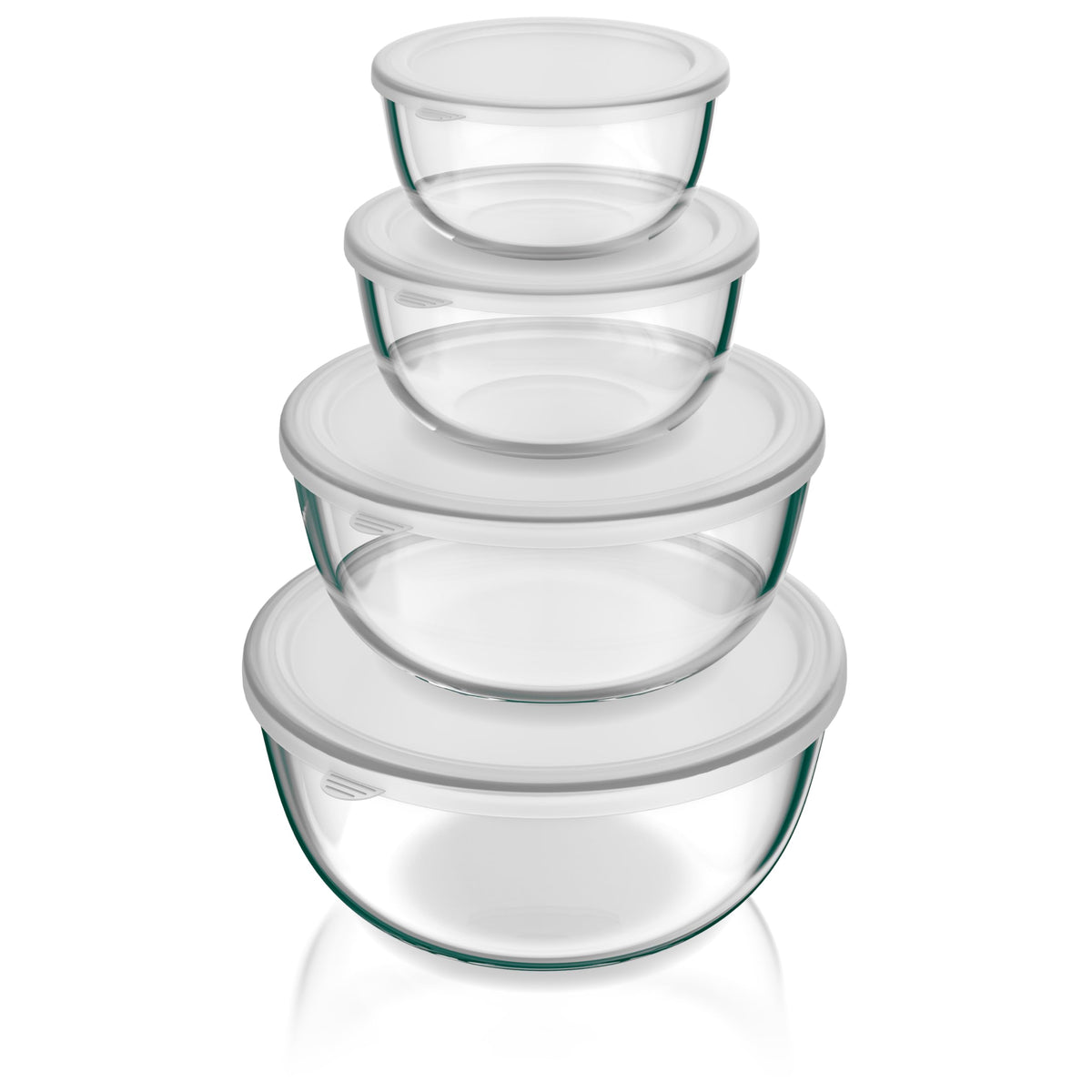 Arendo Rührschüssel Set 4-teilig aus Borosilikatglas mit Deckel, vier stapelbare Glasschüsseln
