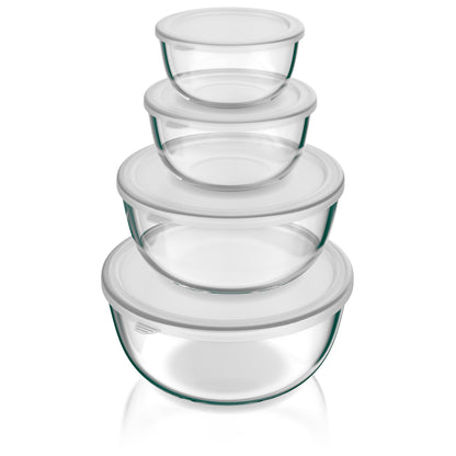 Arendo Rührschüssel Set 4-teilig aus Borosilikatglas mit Deckel, vier stapelbare Glasschüsseln
