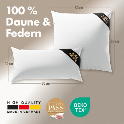 LILENO HOME 3-Kammer Daunenkissen Kopfkissen – 80x80 2er Set