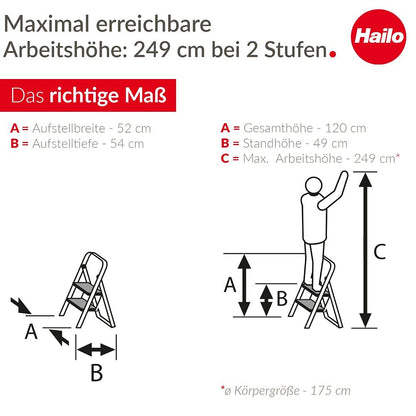 Hailo K100 Topline Alu Klapptritt Leiter - 2 Stufen 150kg Silber