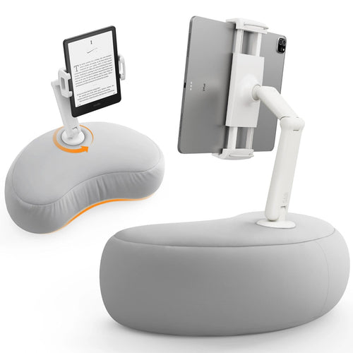 SAIJI Tablet Kissenhalter U5T, 360° verstellbar, für iPad & Kindle in Grau mit flexiblem Doppelachsenarm