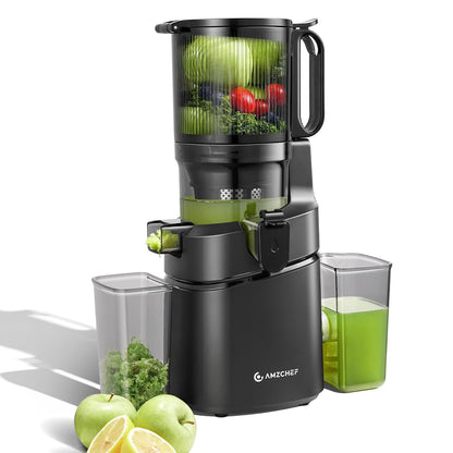 AMZCHEF Slow Juicer Entsafter, Obst & Gemüse – Schwarz. Vertikaler Aufbau. Entsaftet Obst & Gemüse kaltgepresst.