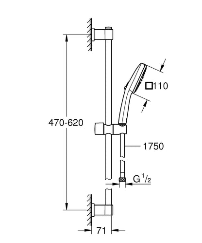 GROHE Vitalio 110 Duschstangenset eckig, Chrom, wassersparend