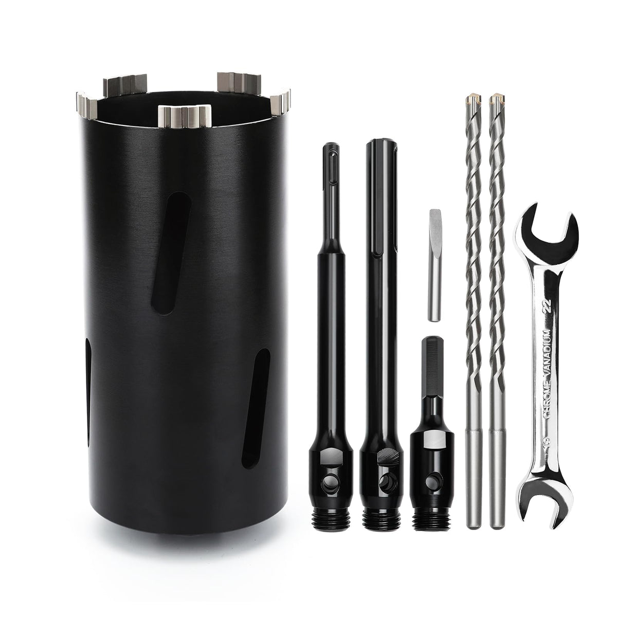 MOXPIFY Bohrkrone 100 mm Set, SDS-Plus-, SDS-Max- und Sechskantschaft, mit Zentrierbohrer