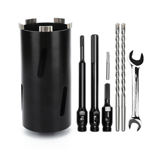 MOXPIFY Bohrkrone 100 mm Set, SDS-Plus-, SDS-Max- und Sechskantschaft, mit Zentrierbohrer