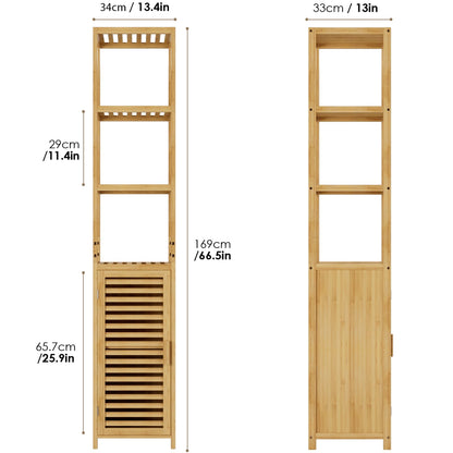 FOREHILL Bad Hochschrank schmal Bambus – Natur 169cm