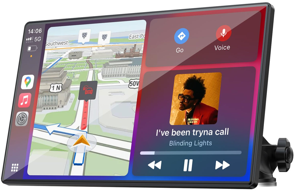 LAMTTO Wireless CarPlay Display 9 Zoll Touchscreen für Android Auto mit flexibler Saugnapfhalterung