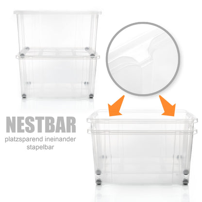 BigDean 4er-Set 60L Stapelbox – Transparent & Rollbar