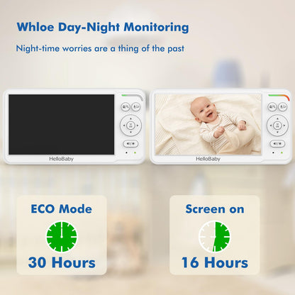 HelloBaby HB6560 Babyphone mit Kamera, 6-Zoll-Display, Nachtsicht