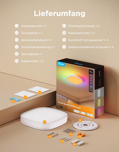 Govee RGBIC Smart LED-Deckenleuchte, 24 W, dimmbar, 30 cm