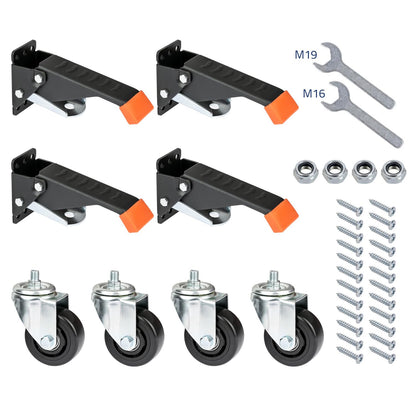 HMF 6750 Schwerlastrollen absenkbar für Werkbank, 4 Stück, 76 mm