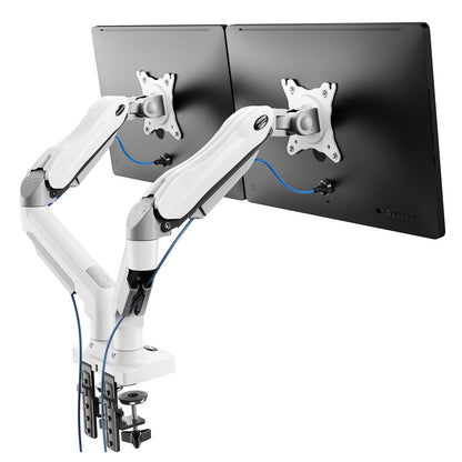 HUANUO Monitor Halterung 2 Monitore Bildschirmhalterung - Weiss. Gasfeder-Gelenkarm für 2 Displays, stabile Tischmontage.