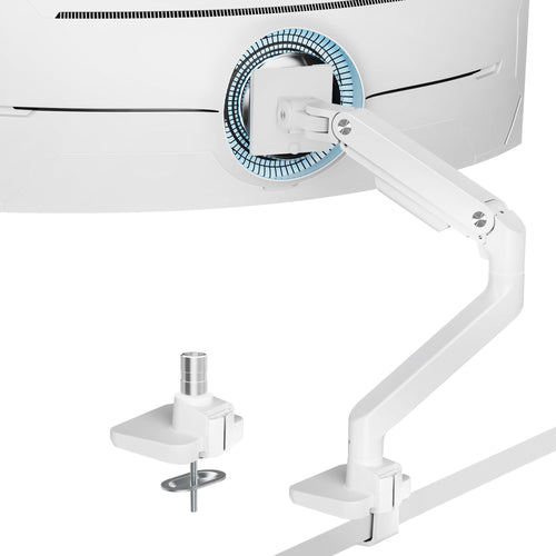 ARES WING Monitor Arm Gasfeder 17-49 Zoll – Weiss. Weißer Arm mit Gasfeder zur flexiblen Höhenverstellung von Bildschirmen.