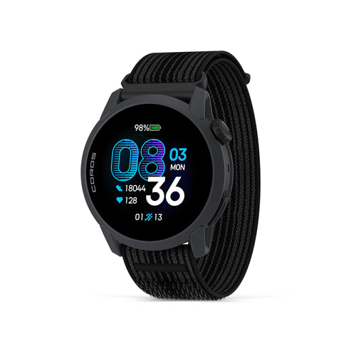COROS PACE 4 GPS-Sportuhr mit 1,2 Zoll AMOLED-Display, Schwarz, schwarzes Nylonarmband