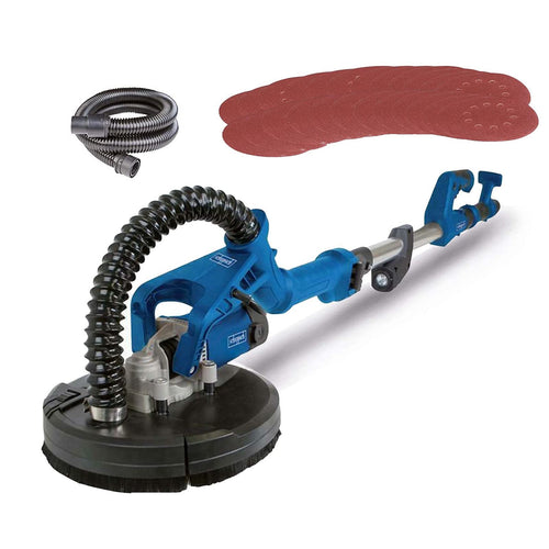 Scheppach DS920 Wand- & Deckenschleifer – 24tlg. Zubehör-Set. Blauer Langhals-Schleifer schleift Wände und Decken für Trockenbau.