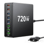 FNITAER 720W USB C Ladegerät – 8-Ports Schnellladestation. Schwarze, rechteckige Schnellladestation für 8 Geräte.