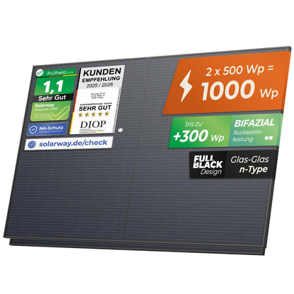 Solarway 500W Solarpanel Full Black bifazial Glas/Glas PV-Modul