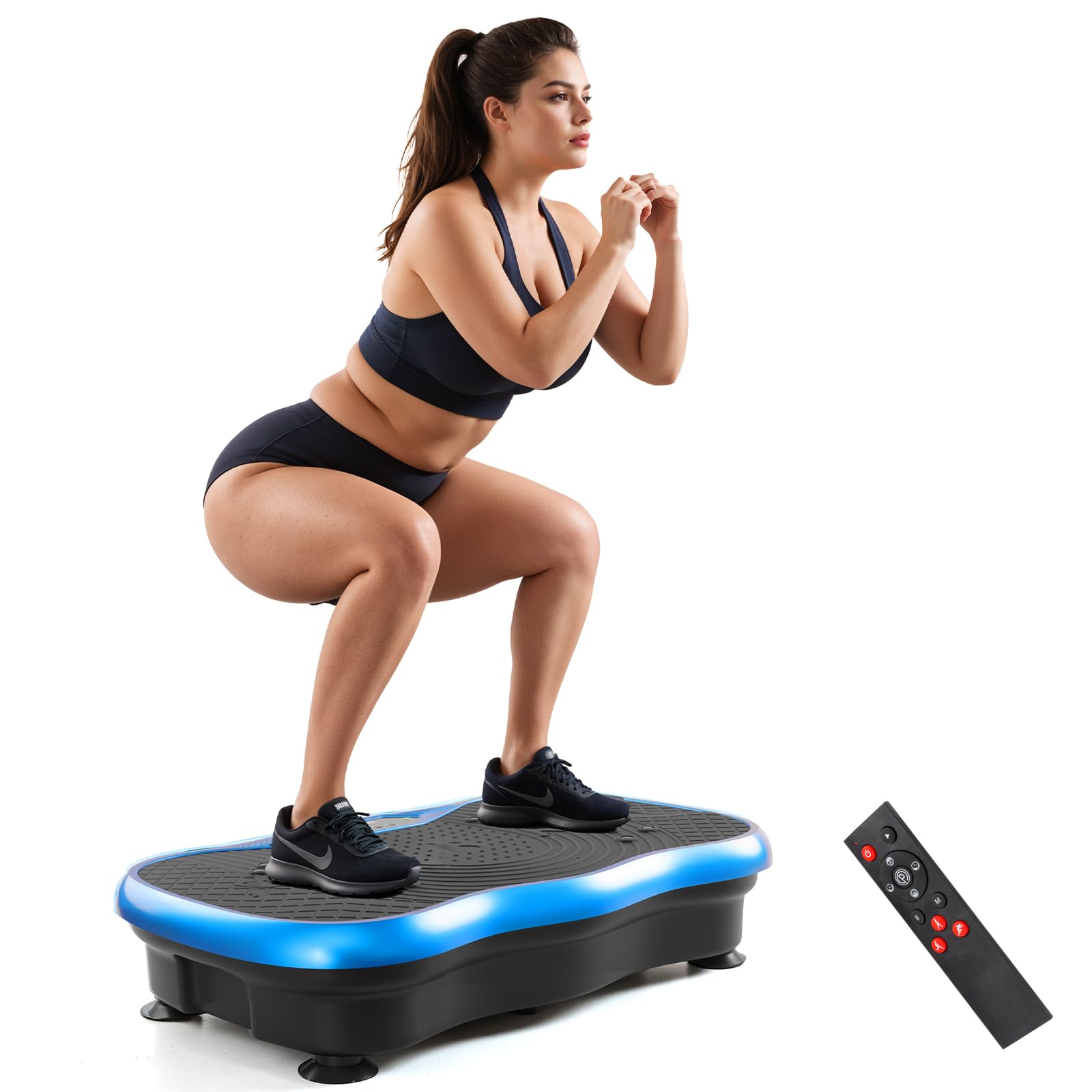 FitMotion PowerVibe 500 Vibrationsplatte - Intensiv-Workout, eine rechteckige, schwarze Plattform zur Vibrationstherapie für Ganzkörpertraining.