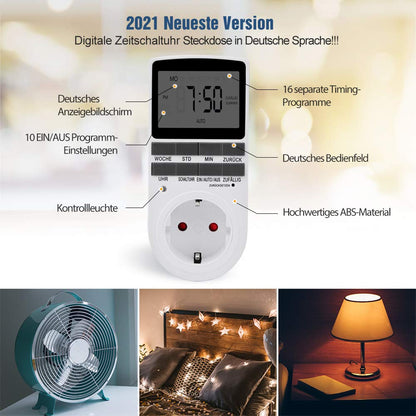 Digitale Zeitschaltuhr Steckdose - 4er Set Weiss, Deutsch