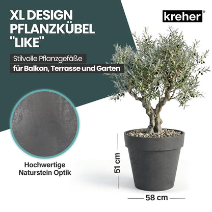 Kreher XL Pflanzkübel rund mit Rollen, 58 cm, Anthrazit, 2er-Set